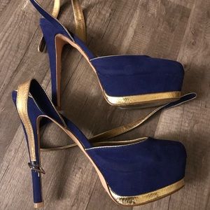 Charlotte Russe size 9 blue and gold heels